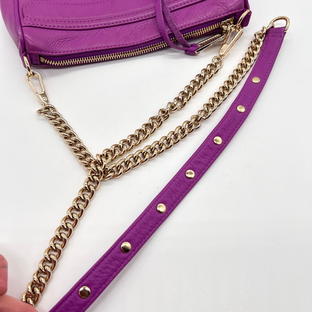 REBECCA MINKOFF Mini MAC Crossbody Bag Womens Purple Leather Chain Strap - Picture 12 of 16